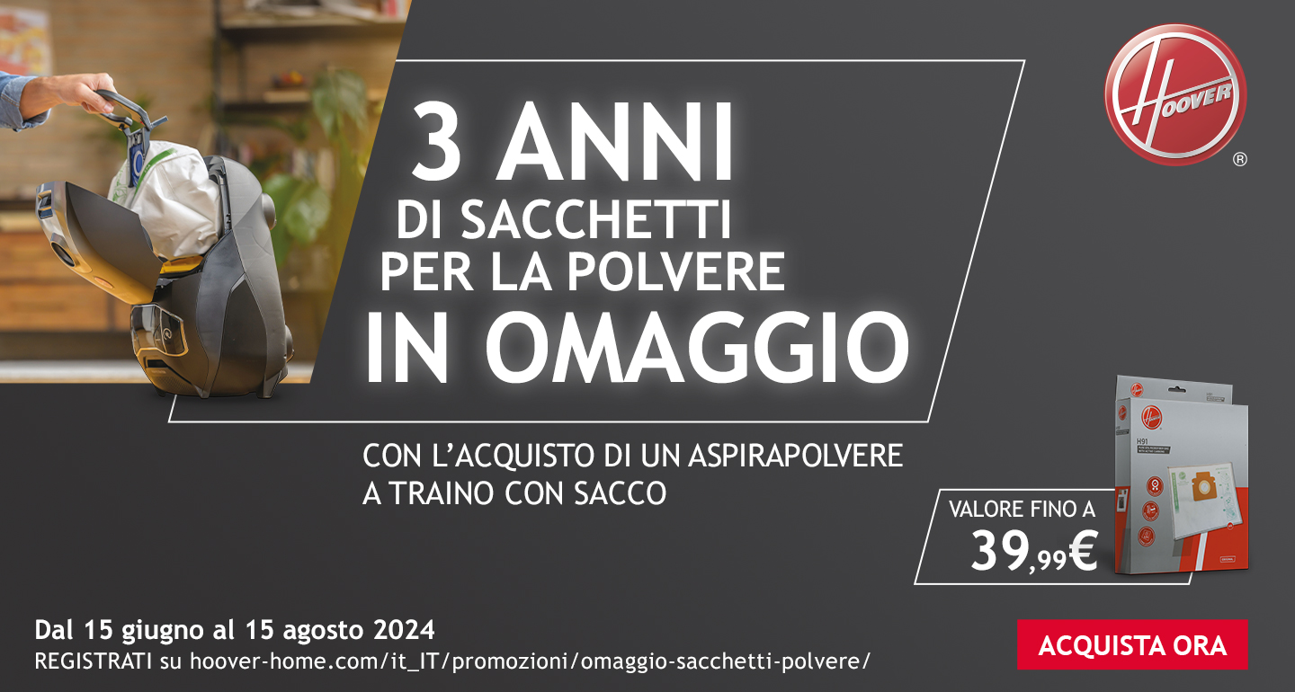 Promozione Hoover 3 anni di sacchetti per polvere in omaggio