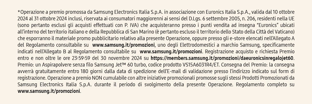 Promozione Samsung ti regala Jet 60 turbo